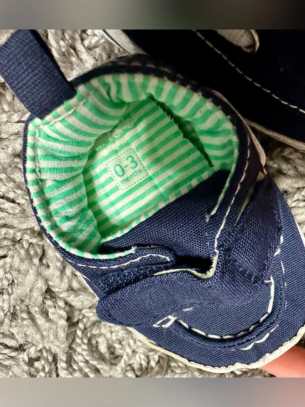 Carter's Navy Canvas Baby Slip-On Shoes with Green Striped Lining